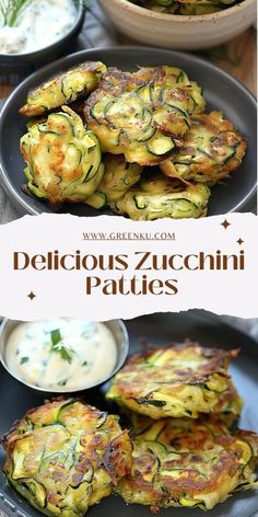 some zucchini patties are on a plate