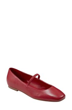 An elasticized mary jane strap adds retro appeal and customized comfort to a polished flat fashioned with a square toe for trend-savvy allure. Elasticized strap Leather upper/synthetic lining and sole Imported Mary Jane Flats, Marc Fisher, Fashion Flats, Womens Flats, Flat Shoes Women, Mary Janes, Nordstrom Rack, Leather Straps, Leather Upper