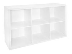 a white bookcase with six compartments on each side