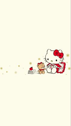 hello kitty and her teddy bear sitting together