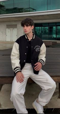 Casual Mens Outfits, Letterman Jacket Outfit, Varsity Outfit, Men Street Outfit, Sporty Outfits Men, Varsity Jacket Outfit, Spiritual Fashion, Trendy Boy Outfits, Aesthetic Outfits Men