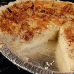 a pie sitting on top of a metal pan