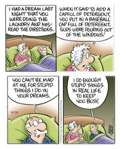 a comic strip with an older man laying in bed