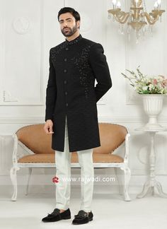 Black Indowestern Men, Black Indo Western Dress Men, Black Indo Western Dress, Sangeet Outfit For Men, Indowestern Outfits For Men, Waist Coat Men, Haldi Photoshoot