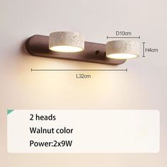 two heads walnut color power 2x2w wall light