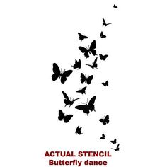 a bunch of butterflies flying in the air with words that read actual stencil butterfly dance