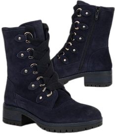 Blue Leather Heeled Boots For Winter, Blue Winter Boots With Reinforced Heel, Casual Blue Heeled Boots For Winter, Navy Round Toe Boots For Winter, Blue Leather Moto Boots For Fall, Navy Round Toe Boots For Fall, Dark Brown Tall Boots, Short Winter Boots, Chestnut Uggs