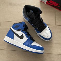 Brand New In Box. Size 5y. Equivalent To A 6.5 Women’s. 100% Authentic. Royal Blue Jordans, Cute Blue Shoes, Jordan 1 Game Royal, Jordans Blue, Dark Blue Sneakers, Best Shoes For Women, Dark Blue Shoes, Dressing Shoes, Shoe Outfits