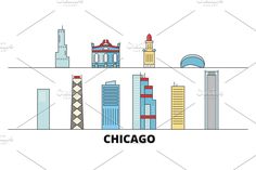 the chicago skyline in line art