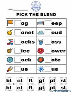 a printable worksheet with words and pictures to help students learn the word blends