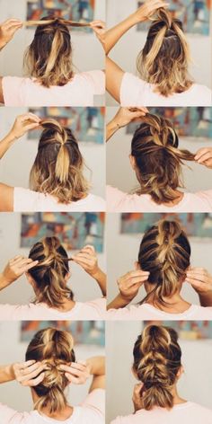 Schnelle Hochsteckfrisuren für kurze Haare mit Ihren eigenen Händen Self Braid Tutorial Short Hair, Lob Styling, Braiding Your Own Hair, Pull Through Braid, Short Hair Lengths, Fine Hair, Diy Hairstyles, Hair Lengths, Hair Tutorial