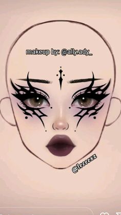 Goth Makeup Template, Goth Makeup Ideas Drawing, Trad Goth Makeup Template, Exaggerated Eyeliner, Makeup Looks Drawing, Makeup Ideas Drawing, Makeup Template, Goth Eye Makeup, Holloween Makeup