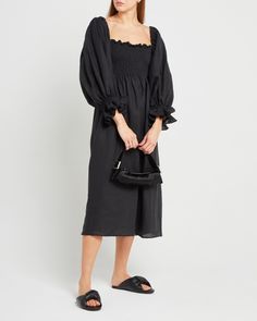 Oversized Black Short Sleeve Dress, Casual Black Midi-length Puff Sleeve Dress, Black Knee-length Linen Midi Dress, Black Long Sleeve Oversized Midi Dress, Staud Black Spring Dress, Athena Dresses, Daphne Dress, Sea Dress, Bra Size Charts