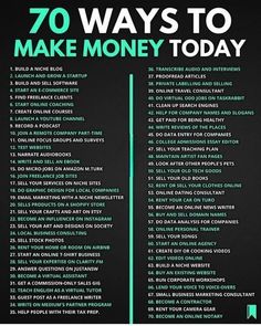 a poster with the words 70 ways to make money today written in green on it