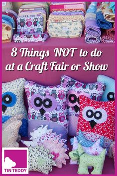 an advertisement for the craft fair with owl pillows