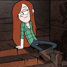 a cartoon character sitting on the ground with her legs crossed