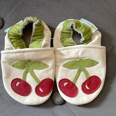 Brand New, Adorable Cherry Baby Soft Booties Shoes 6-12 Months Cute Non-slip Booties For Playtime, Spring Booties With Soft Sole And Round Toe, Cute Non-slip Slip-on Booties, Playful Non-slip Booties With Round Toe, Cute Slip-on Non-slip Booties, White Booties With Rubber Sole For Playtime, Playful Non-slip Round Toe Booties, Cream Booties With Round Toe For Playtime, Cream Round Toe Booties For Playtime