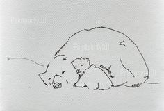 a drawing of a bear and its cub