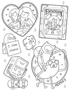 the adventure time coloring page is shown in black and white