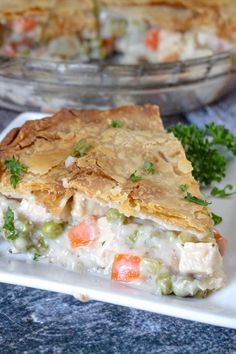 a piece of chicken pot pie on a plate