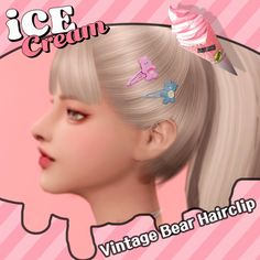 an image of a woman with ice cream on her head and hair clip in the shape of a bear