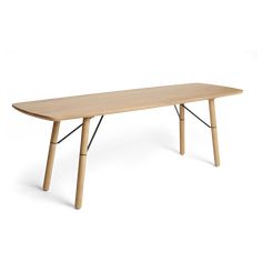 a wooden table with black legs on a white background