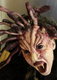 Medusa style character prosthetics by Beki Ingram NBC Universal Scary Medusa, Zombie Contacts, Snake Fangs, Snake Makeup, Extreme Make-up, Face Off Syfy, Medusa Makeup, Special Effects Makeup Artist