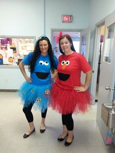 two women dressed up as sesame and cookie monster for halloween costume contest on instagram