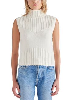 Steve Madden Serin Sweater- Cream-Hand In Pocket Sleeveless Turtleneck Sweater, Sleeveless Turtleneck Sweaters, Turtleneck Sleeveless, Top Skirt Set, Sleeveless Turtleneck, Top Pants Set, Strapless Tops, Sweater Tank, One Shoulder Tops