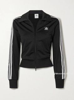 Adidas Hoodie Aesthetic, Black Adidas Track Jacket, Adidas Jacket Aesthetic, Adidas Black Track Jacket, Adidas Jacket Women Outfit, Adidas Clothes Women, Clothes Shifting, Adidas Women Outfit, Adidas Jacket Outfit