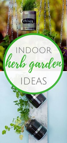 an outdoor herb garden with herbs hanging from it's hooks and the words indoor herb garden ideas