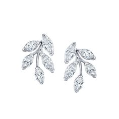 These Marquise Diamond Leaf Earrings will be a stunning addition to any jewelry collection. Crafted in 18k yellow gold with marquise-cut diamonds, these leaf shaped earrings are sure to add a fancy touch to your look.