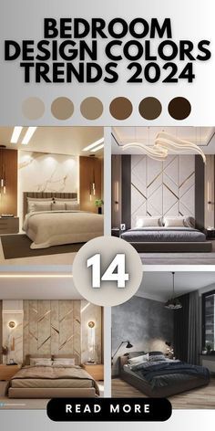 four bedroom design colors for the new year, including white and brown tones with black accents