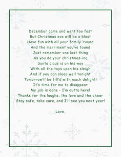 a poem written in green and white with snowflakes