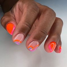 Short Nail Designs One Finger, Nail Design On Natural Nails Art Ideas, Gel On Short Nails Natural, Gel Nails Natural Nail Short, New Gel Nail Designs, Orange Gel Manicure, Gel Nail Designs Natural Nails, Nails For Short Nail Beds, Dope Nail Designs Swag