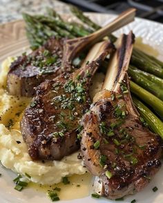 Cookerecipe | Lamb Chops with Mashed Potatoes and Asparagus | Facebook Lamb And Mashed Potatoes, Christmas Lamb Recipes, Lamb Chops Recipes, Mashed Potatoes And Asparagus, Lamb Chops With Mashed Potatoes, Lamb Chop And Mashed Potatoes, Lamb With Mashed Potatoes, Lamb Chop Aesthetic, Lamb Chop