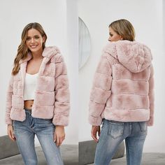 F00070938-205 Hooded Fur Coat For Cold Weather, Hooded Pink Fur Coat For Winter, Pink Hooded Fur Coat For Winter, Pink Hoodie Outerwear With Pockets, Pink Hoodie With Double-lined Hood, Pink Hoodie With Pockets, Pink Winter Hoodie Outerwear, Hooded Fur Coat, Long Cape Coat