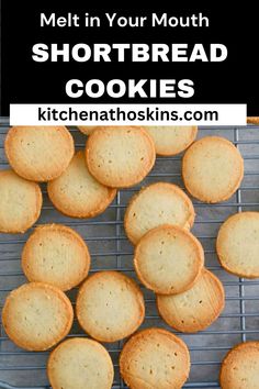 shortbread cookies on a cooling rack with text overlay