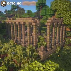 a screenshot of a bridge in the middle of some plants and trees with text that reads, octo mc