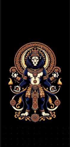 a black background with an image of a lion on it's face and arms