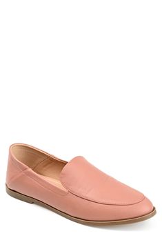 This menswear inspired loafer features a collapsible heel counter so you can transform it into a mule. 0.5" heel Round apron toe Slip-on Collapsible heel counter Vegan leather upper, manmade sole Imported Flat Business Slip-ons For Spring, Business Flat Slip-ons For Spring, Business Slip-ons For Spring, Modern Slip-on Moccasins For Spring, Spring Synthetic Slip-ons For Business Casual, Spring Synthetic Loafers For Business Casual, Spring Office Slip-ons With Removable Insole, Spring Business Loafers With Cushioned Footbed, Spring Office Loafers With Cushioned Footbed