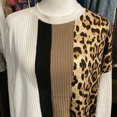 Nwt- This Sweater Is So Very Soft. Has Colorblock Colors Of White, Back, Tan And Animal Print With A Solid White Back. 97% Polyester/3% Elastane. I Love Offers Approximate Measurements Are: Pit To Pit 23 1/2” Shoulder 22” Length 22” Shoulder From The Top Of The Shoulder 19” A-3 Trendy White Patchwork Sweater, Trendy White Color Block Sweater, White Sweater With Contrast Color For Layering, Oversized White Top With Contrast Color, White Patchwork Tops For Layering, Shein Sweater, White Sweater Cardigan, Clothes For Women Over 50, Waffle Sweater