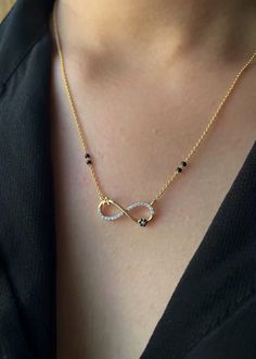 #custom #mangalsutra #diamondjewellery #initials #labgrowndiamond Infinity Mangalsutra, Couple Ring Design, Mangalsutra Chain, Unique Gold Jewelry Designs, Neck Pieces Jewelry, Black Beads Mangalsutra Design, Gold Earrings Models, Diamond Mangalsutra