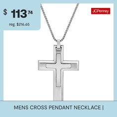 Features: Religious Jewelry, Quick ShipJewelry Closure: Lobster ClaspLink Construction: SolidShape: CrossMetal Color: WhiteChain Length: 24 InchChain Width: 2 MillimetersPendant Width: 40mmChain Construction: BoxCare: Wipe CleanNecklace Type: Pendant NecklacesCountry of Origin: Imported Cross Necklace Mens, Necklace Mens, Mens Crosses, Religious Jewelry, Cross Pendant Necklace, Men Necklace, Cross Pendant, Pendant Necklaces, Cross Necklace