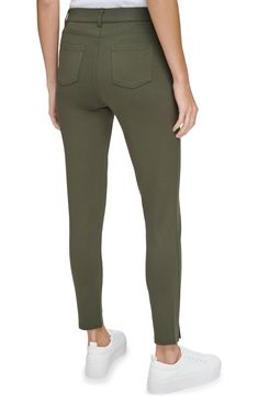 Stylish ponte pants feature vented ankles for freer movements whether at work or running errands. 27" inseam; 4 1/2" leg opening; 10" front rise; 14 1/4" back rise
 67% rayon, 29% nylon, 4% spandex Machine wash, tumble dry Imported Model stats: 5'10" height, 32" bust, 25" waist, 36" hip. Casual Tight Elastane Pants, Casual Tight Pants For Workwear, Casual Business Leggings With Tapered Leg, Versatile Straight Leg Elastane Jeggings, Versatile Stretch Sweatpants For Work, Casual Tapered Leg Leggings For Business Casual, Casual Tapered Leg Business Casual Leggings, Mid-rise Pull-on Leggings For Work, Mid-rise Pull-on Style Leggings For Work