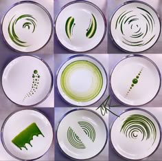 six plates with different designs on them