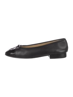 Chanel Leather Ballet FlatsBlackInterlocking CC LogoPatent Leather TrimGrosgrain & Bow AccentsRound-ToesIncludes Box & Dust BagDesigner Fit: This style typically runs narrow and a half size to a full size small.Unfortunately, due to restrictions, this item may not be eligible for shipping in all areas. Leather Ballet Flats, Cc Logo, Flat Shoes Women, Ballet Flats, Chanel, Ballet, Women Shoes, Running, Leather