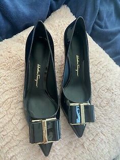 (eBay) BRAND NEW Elegant Salvatore Ferragamo heels Zeri 70. Black Patent Leather 5 1/2 Designer Pointed Toe Court Shoes For Office, Luxury Square Toe Court Shoes For Formal Occasions, Designer Heels With Sculpted Heel, Designer Square Toe Office Heels, Designer Square Toe Heels For Office, Designer Pointed Toe Heels For Office, High-end High Heel Formal Heels, Luxury Low Heel Formal Heels, Luxury Square Toe Heels For Formal Occasions