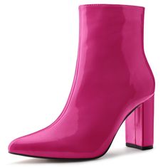 Shop Allegra K for chunky heel pointed toe zipper ankle boots you are looking for, get more women's chunky heel for yourelf. Order now! Free Returns! Western Dress With Boots, Chunky Heel Ankle Boots, Side Zip Boots, Dress Jeans, Mirror Surface, Back To College, Pink Boots, Womens Chunky Heels, Leather Heeled Boots