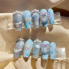 Cinnamoroll character sanrio press on nails Etsy Schweiz Cinnamon Roll Nails, Cashmere Nails, Nails Charms, Nails Images, Paznokcie Hello Kitty, Rainbow Kawaii, Hello Kitty Nails Art, Material Gworl